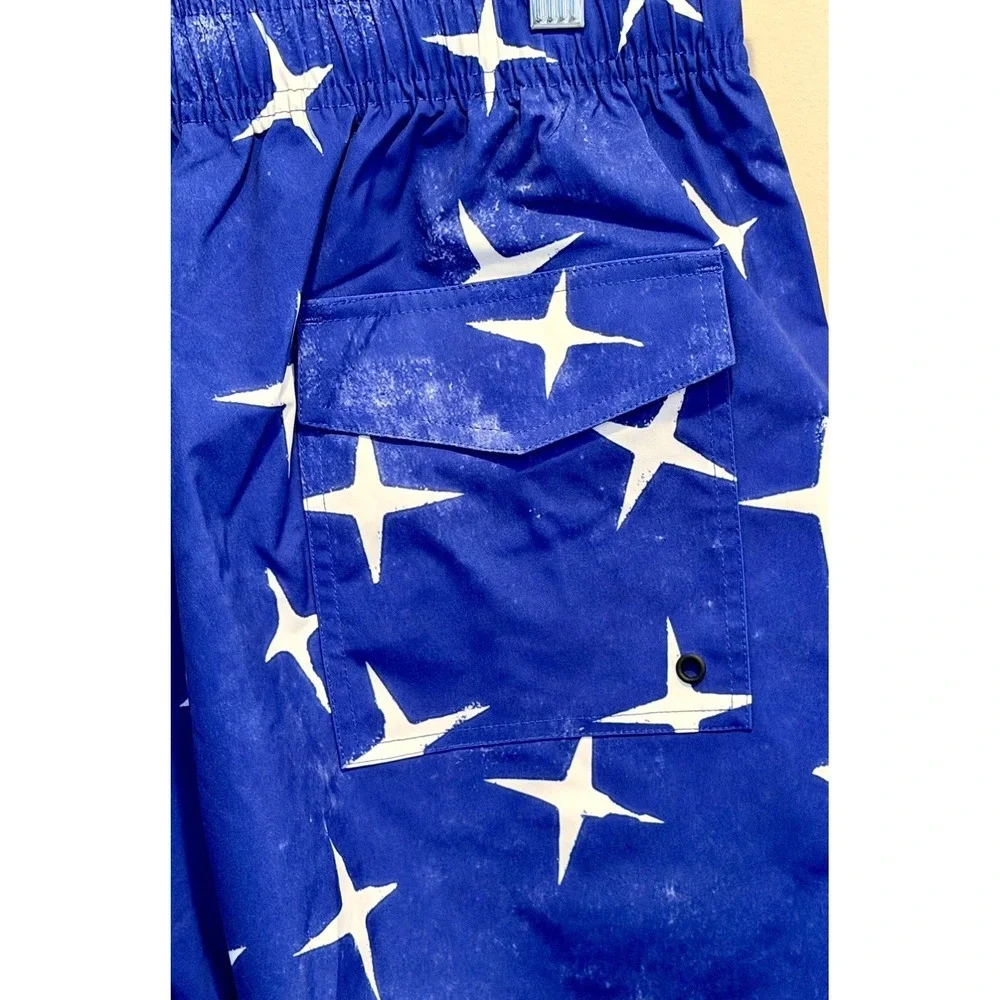 Purple Brand Men's Swim Shorts Large Blue White Logo Trunks P504-PBWS225-MULTI